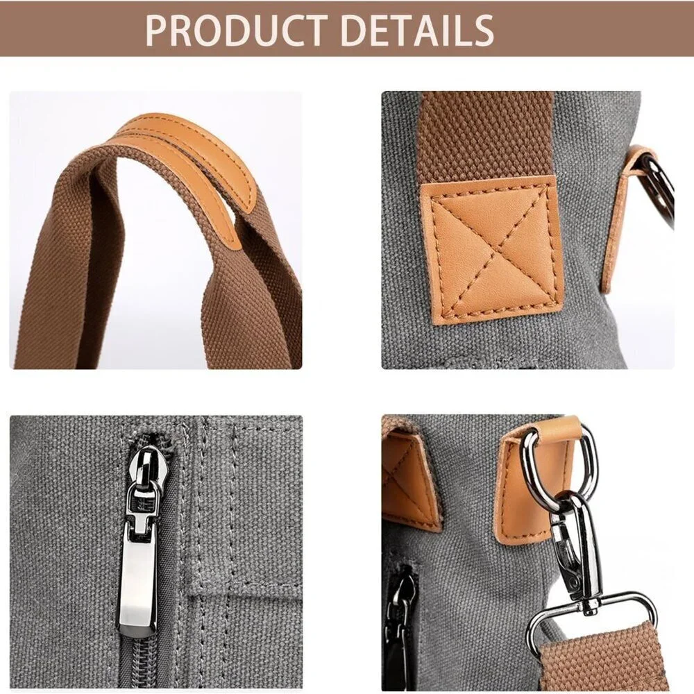 Canvas Tote Bag for Women Multi-pocket Shoulder Crossbody Work Purse